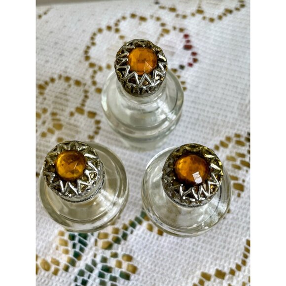 Vintage Art Deco Atomic Round Glass Perfume Trio Bottles Duvinne NY c1930s - Picture 9 of 16